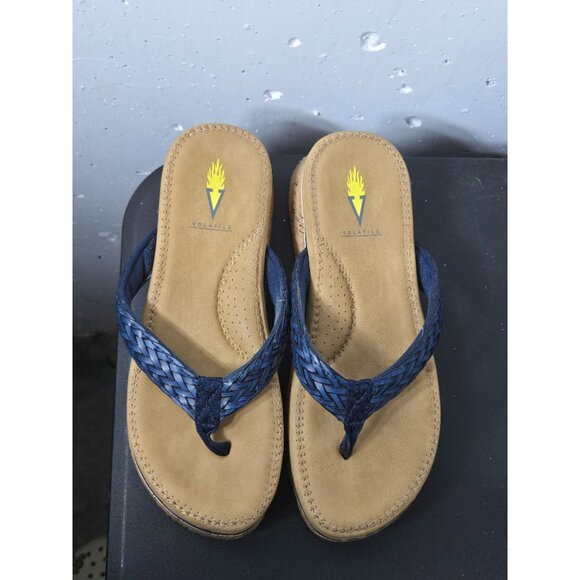 Volatile Womens Blue Wedge Platform Sandals Size 7 Woven Summer Cork Chunky Date - Picture 10 of 11